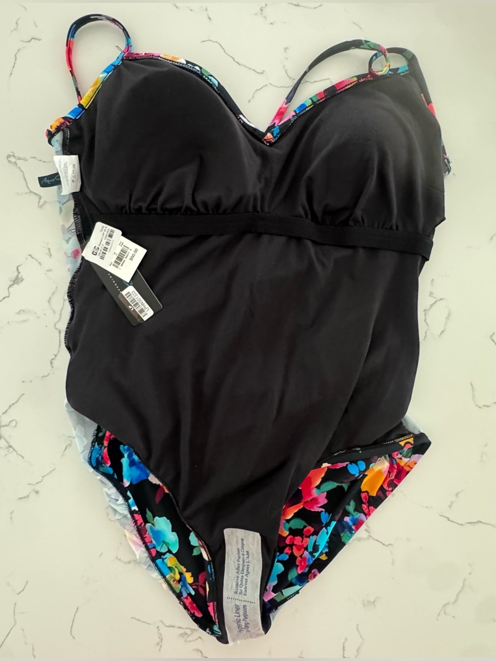 Aqua Green One Piece Swimsuit XL NWT Black Floral UPF 50 Cutout Wrap Swim - Picture 4 of 9